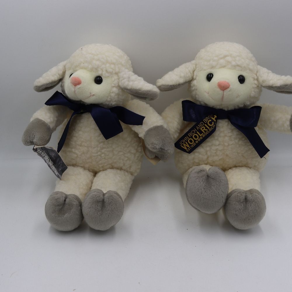 Woolrich Anthropomorphic Wool Lambs Sheep Vintage Plush Stuffed Animals x2